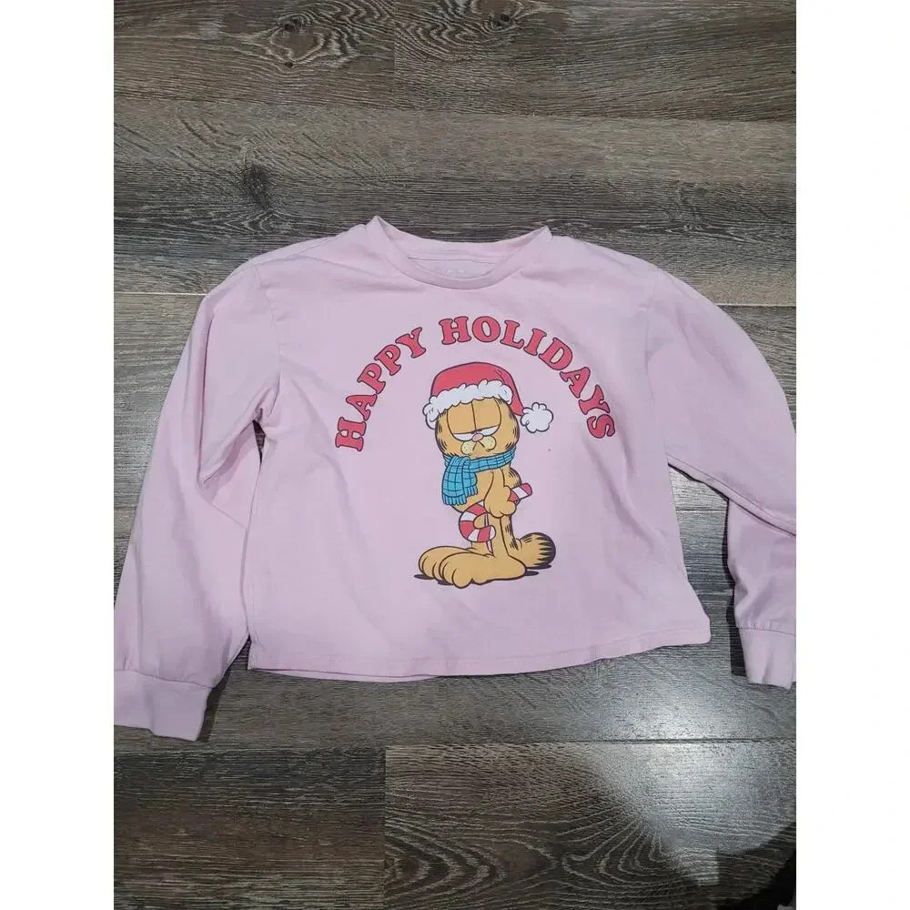 Garfield Happy Holidays Pink Girls Shirt size medium #r